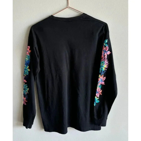 PINK Victoria Secret Womens Long Sleeve Pullover Floral Sweatshirt Black Sz XS/S - Picture 3 of 9